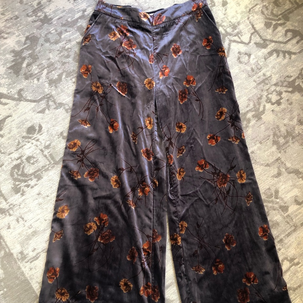 Anthroplogie Floral Velvet Wide Leg Pant